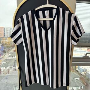 Black and White Striped V-Neck Men’s Shirt Referee